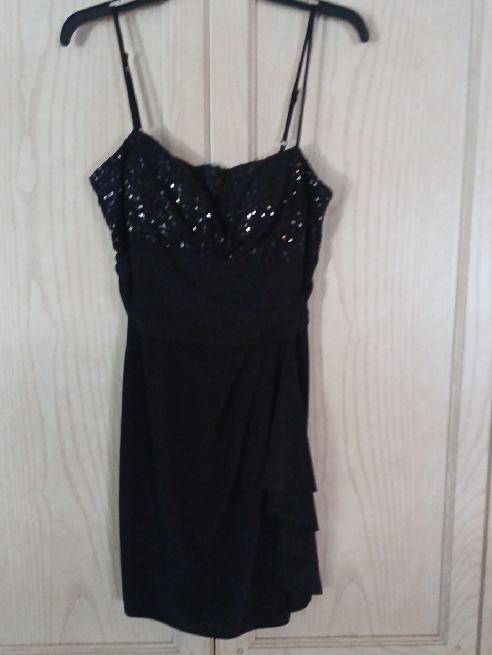 Black Sequin Spaghetti Strap Evening Dress